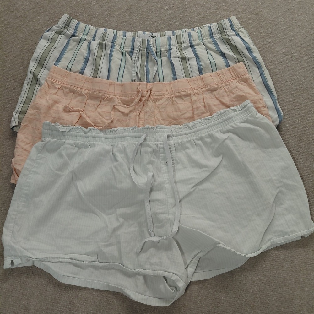 3 Sonoma and Simple Pleasures Womens LARGE Pull On Cotton Lounge Shorts Striped